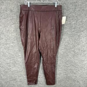 New A New Day Pants Women 2XL Brown Leather High Rise Flat Front Pull On Chino